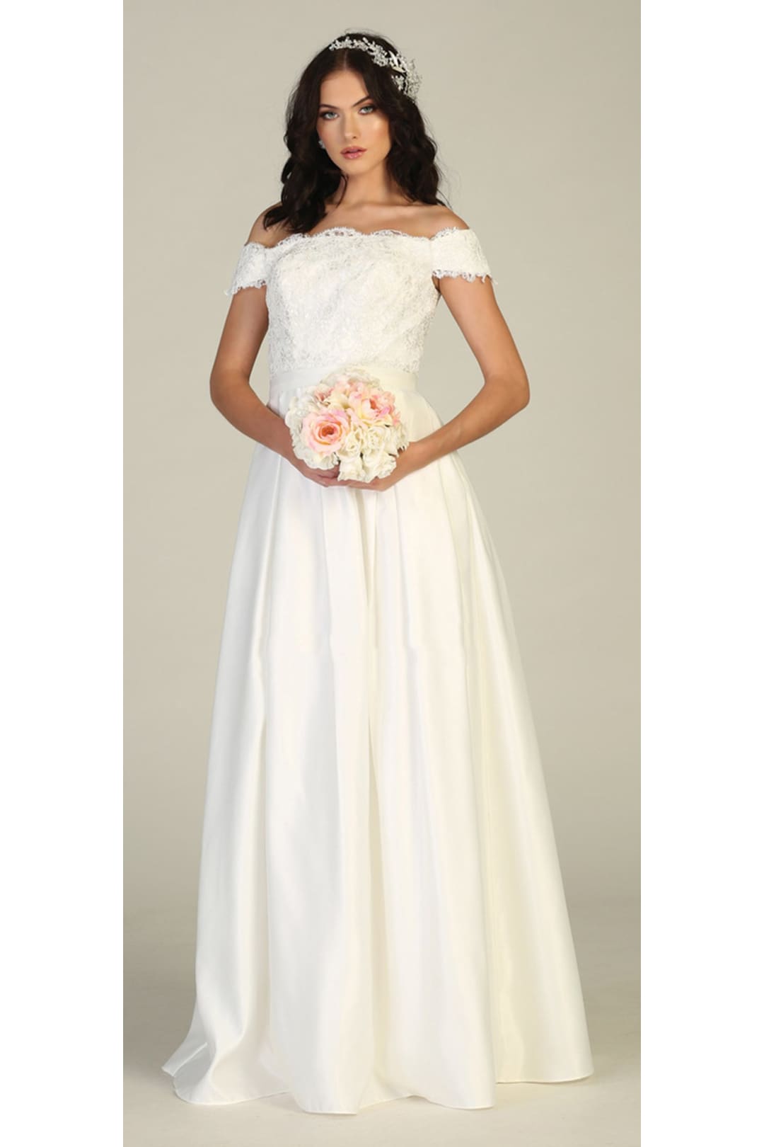 Off Shoulder Evening Gown with Pockets - LA1762 - IVORY - LA Merchandise