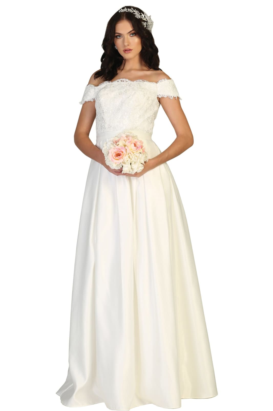Off Shoulder Wedding Evening Gown - LA1762B - IVORY - LA Merchandise