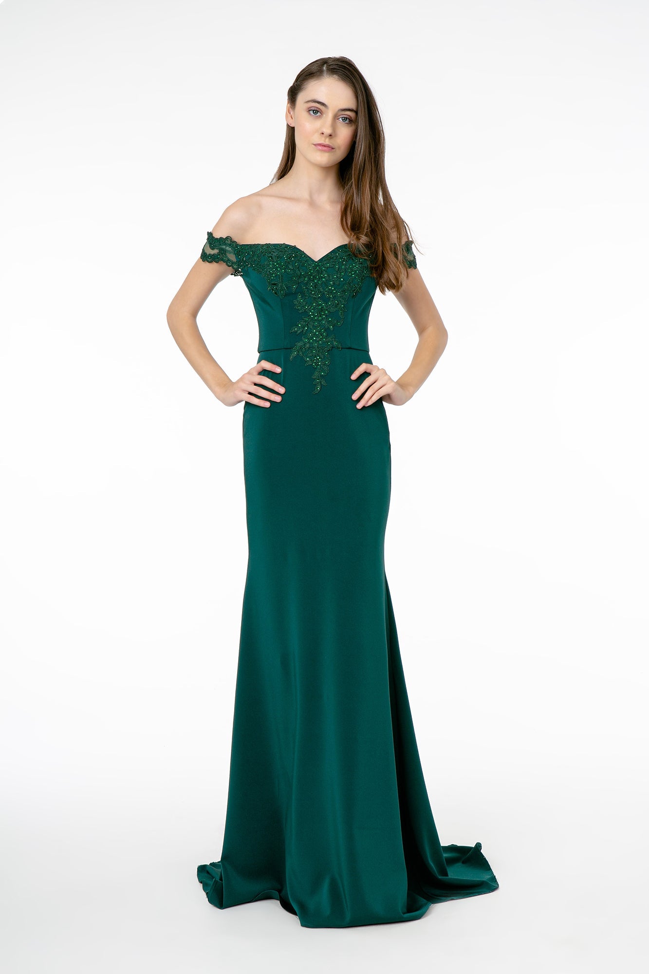 Off The Shoulder Formal Gown - LAS2958 - TEAL - LA Merchandise