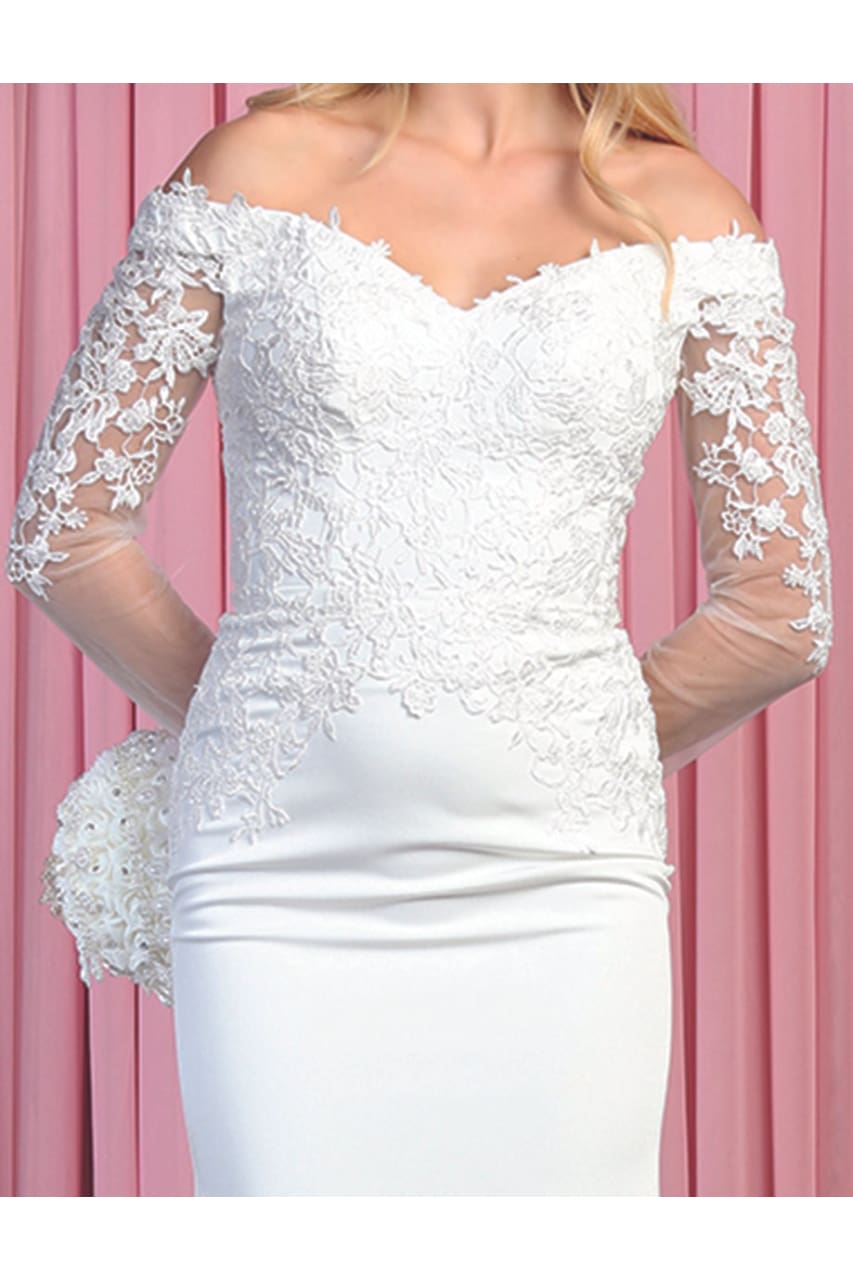 Off shoulder Long Sleeve Bridal Gown & Plus Size - LA7910B - - Dress LA Merchandise