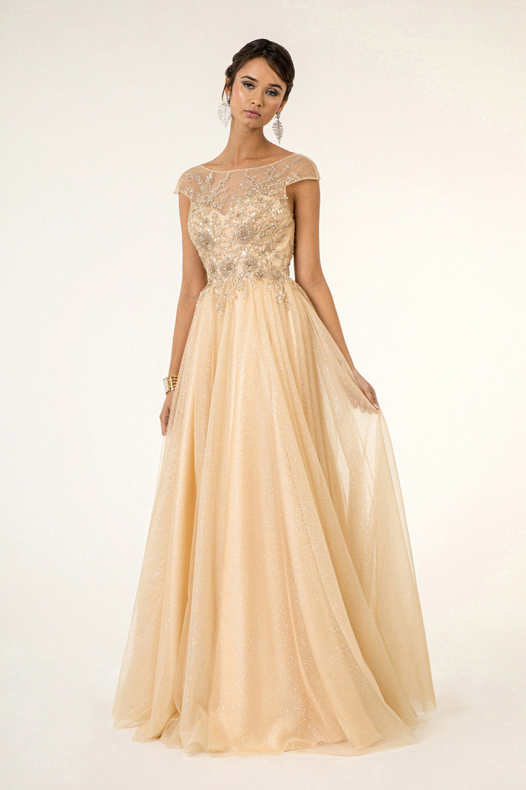 Pageant A-line Formal Dress - LAS2983 - CHAMPAGNE - LA Merchandise