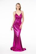 Prom Glossy Formal Dress - LAS2943 - FUCHSIA - LA Merchandise