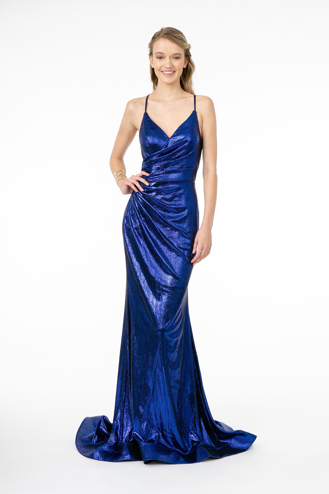 Prom Glossy Formal Dress - LAS2943 - ROYAL BLUE - LA Merchandise