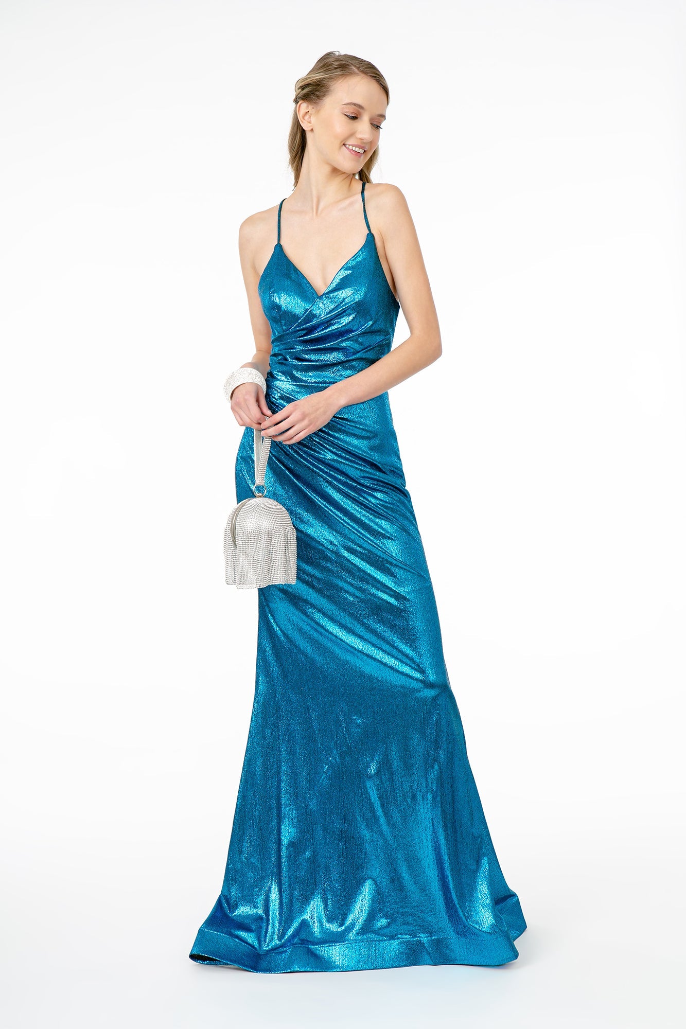 Prom Glossy Formal Dress - LAS2943 - TURQUOISE - LA Merchandise