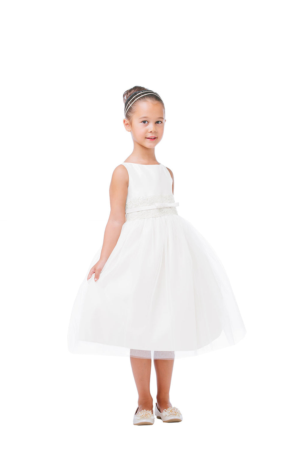 La Merchandise LAK473 Ivory Satin & Tulle Flower Girl Dress - - LAK