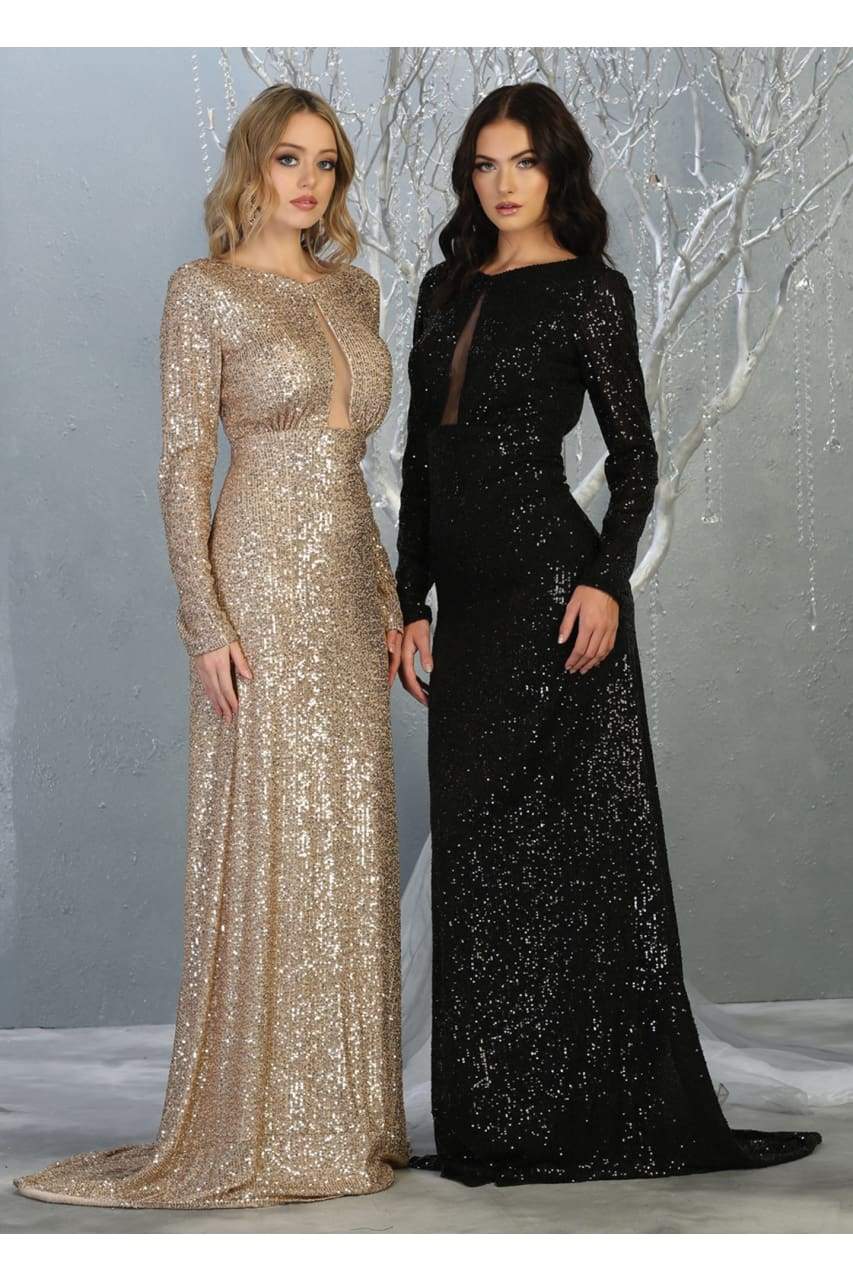 La Merchandise LA7795 Long Sleeve Sequin Formal Dress - - LA Merchandise