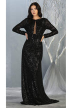 La Merchandise LA7795 Long Sleeve Sequin Formal Dress - - LA Merchandise