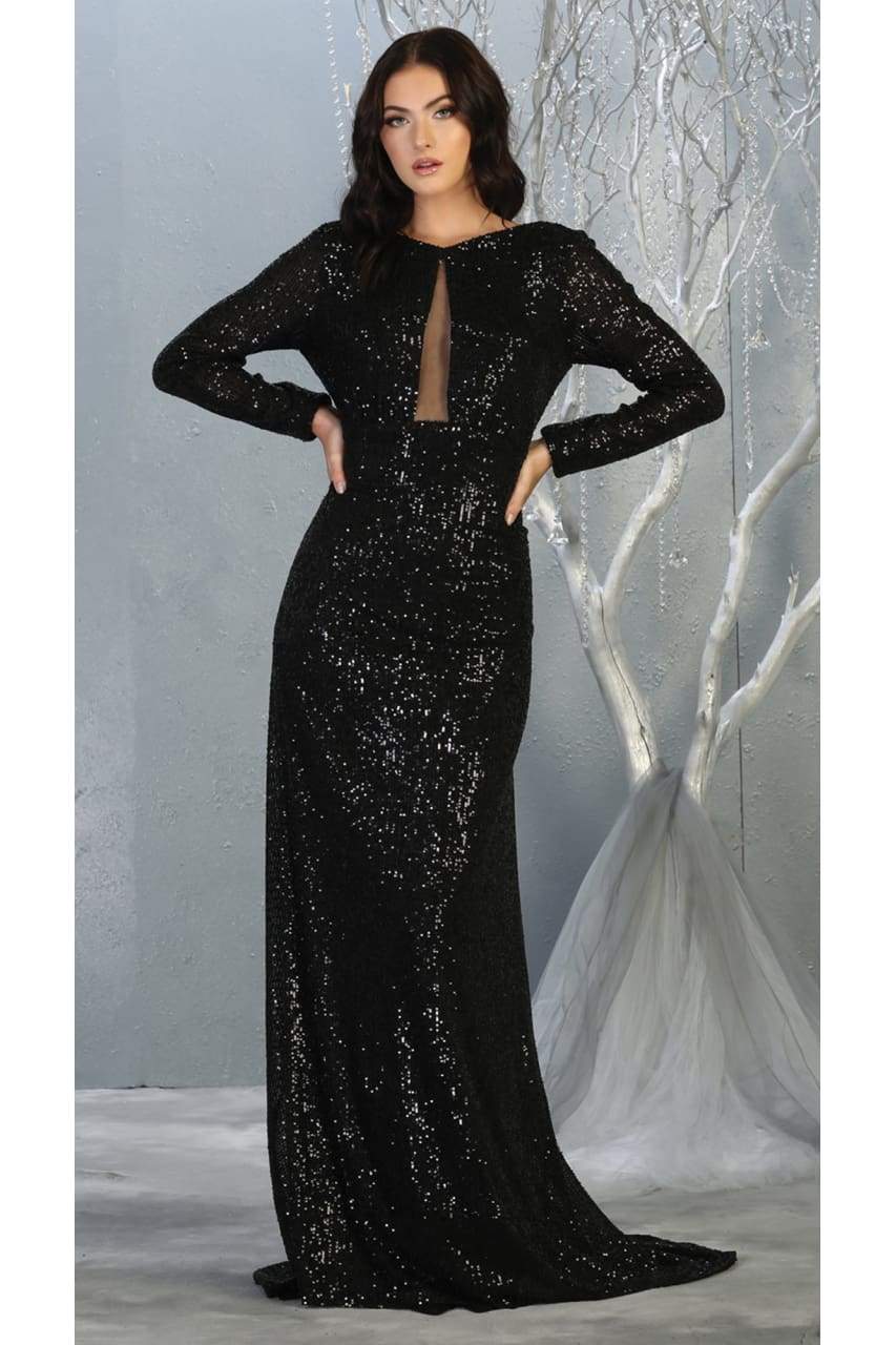 La Merchandise LA7795 Long Sleeve Sequin Formal Dress - - LA Merchandise