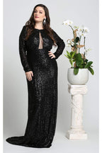 La Merchandise LA7795 Long Sleeve Sequin Formal Dress - BLACK - LA Merchandise