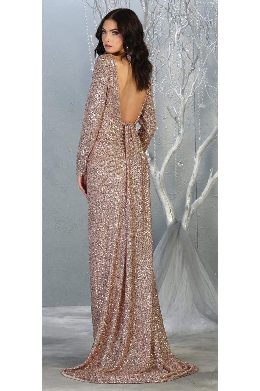 La Merchandise LA7795 Long Sleeve Sequin Formal Dress - - LA Merchandise