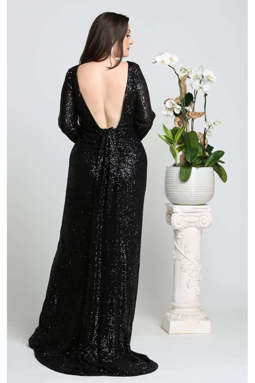 La Merchandise LA7795 Long Sleeve Sequin Formal Dress - - LA Merchandise