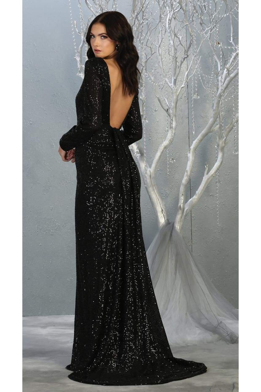 La Merchandise LA7795 Long Sleeve Sequin Formal Dress - - LA Merchandise