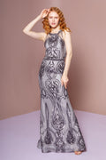 La Merchandise LAS2627 Wholesale Silver Sequined Long Formal Gown - SILVER - LA Merchandise