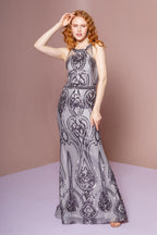 La Merchandise LAS2627 Wholesale Silver Sequined Long Formal Gown - SILVER - LA Merchandise
