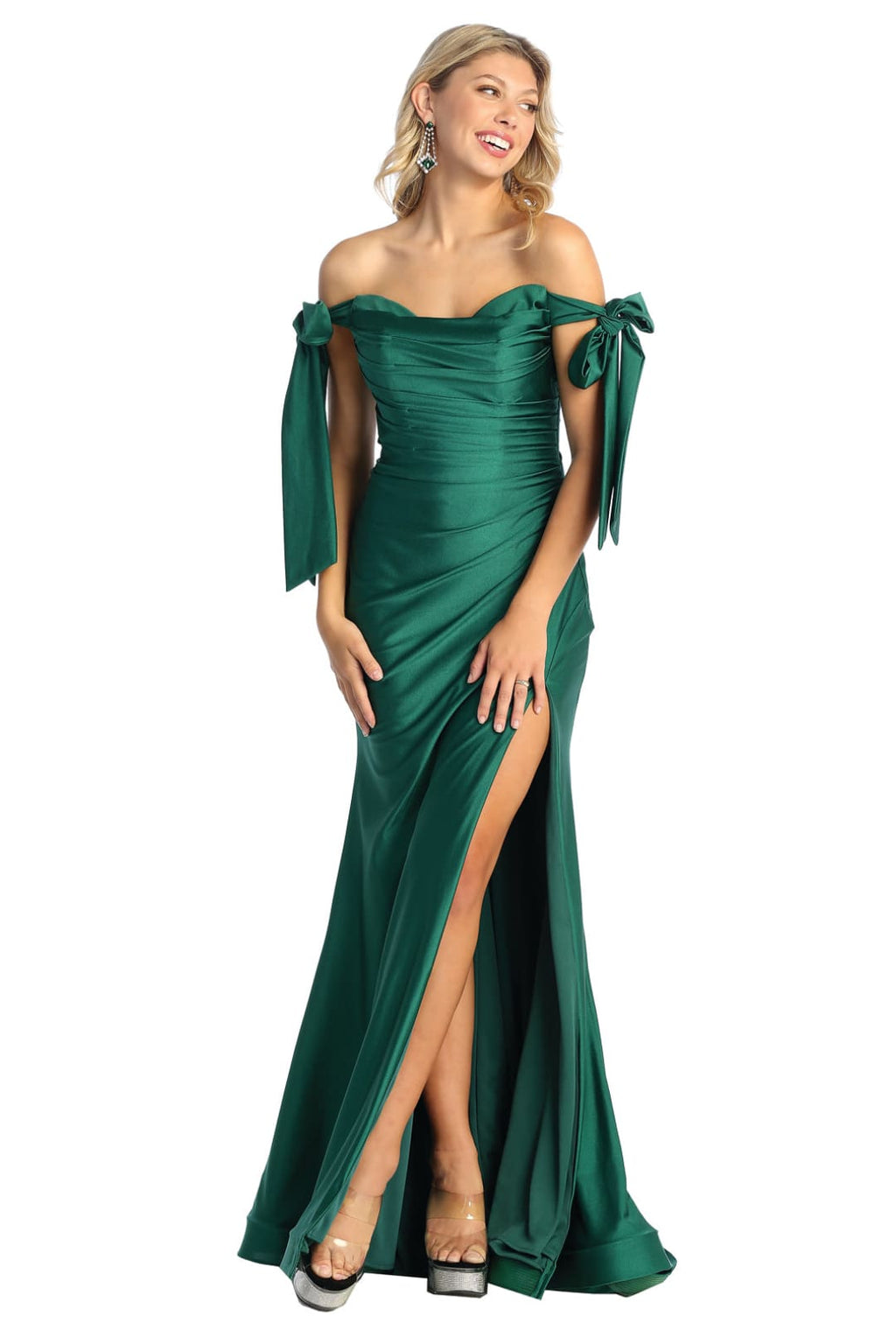 La Merchandise LA1858M Sexy Off The Shoulder Long Evening Prom Gown - Hunter Green - LA Merchandise
