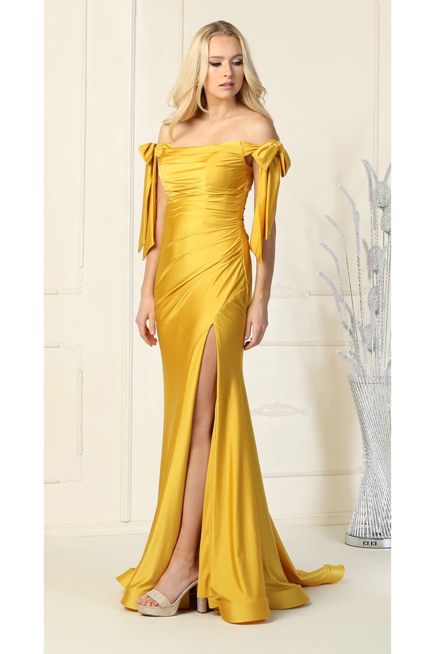 La Merchandise LA1858 Bow Tie Straps Bridesmaids Wholesale Gowns - MUSTARD - LA Merchandise