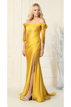 La Merchandise LA1858 Bow Tie Straps Bridesmaids Wholesale Gowns - MUSTARD - LA Merchandise