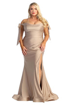 La Merchandise LA1858M Sexy Off The Shoulder Long Evening Prom Gown - Mocha - LA Merchandise