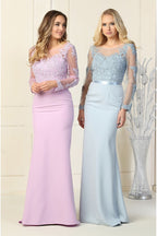 Sheer Long Sleeve Mermaid Evening Gown - LA1847 - - LA Merchandise