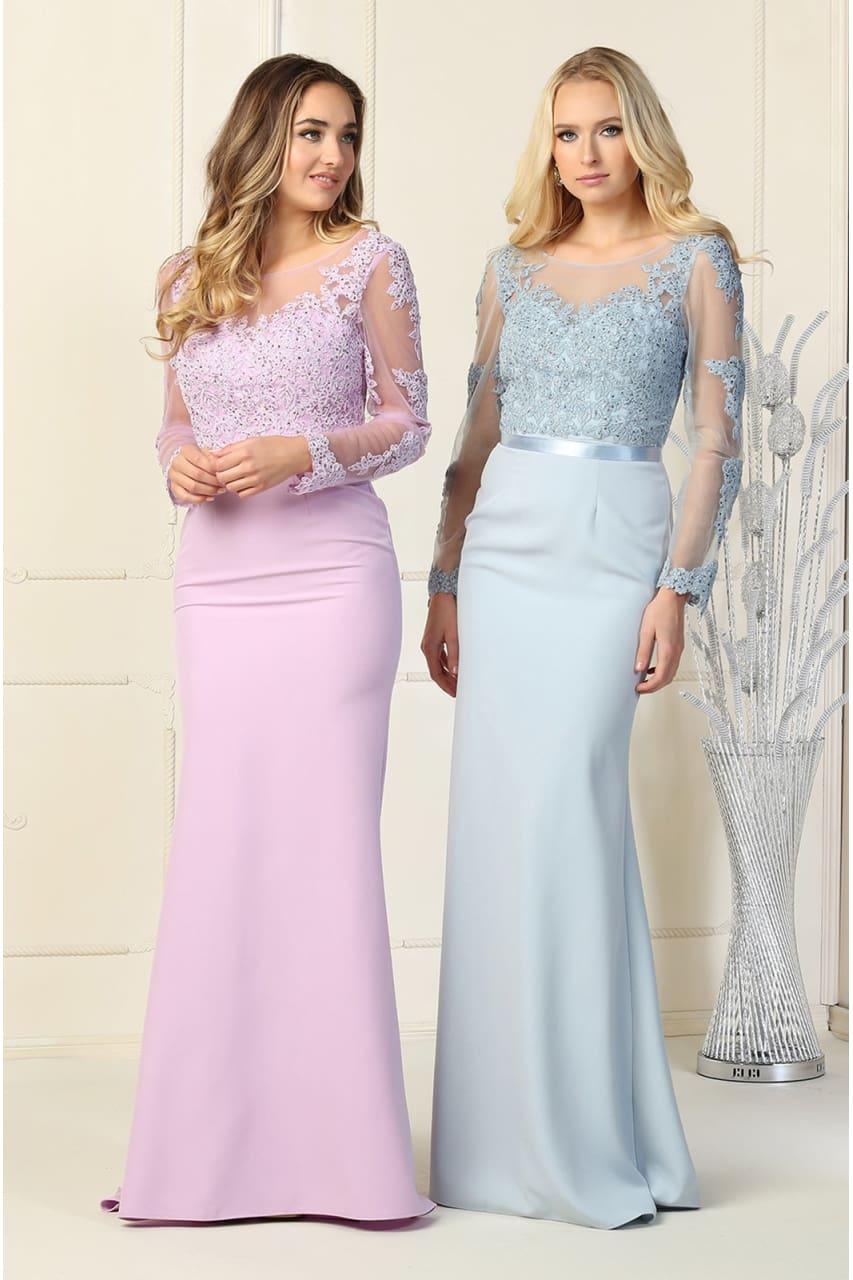 Sheer Long Sleeve Mermaid Evening Gown - LA1847 - - LA Merchandise