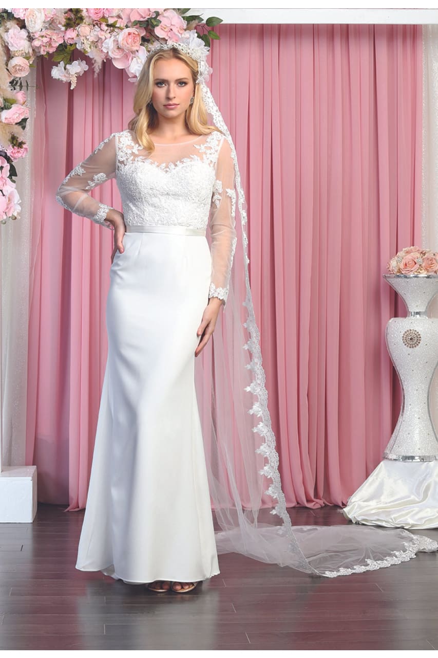 Sheer Long Sleeve Mermaid Evening Gown - LA1847 - - LA Merchandise