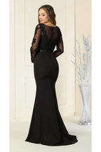 Sheer Long Sleeve Mermaid Evening Gown - LA1847 - - LA Merchandise