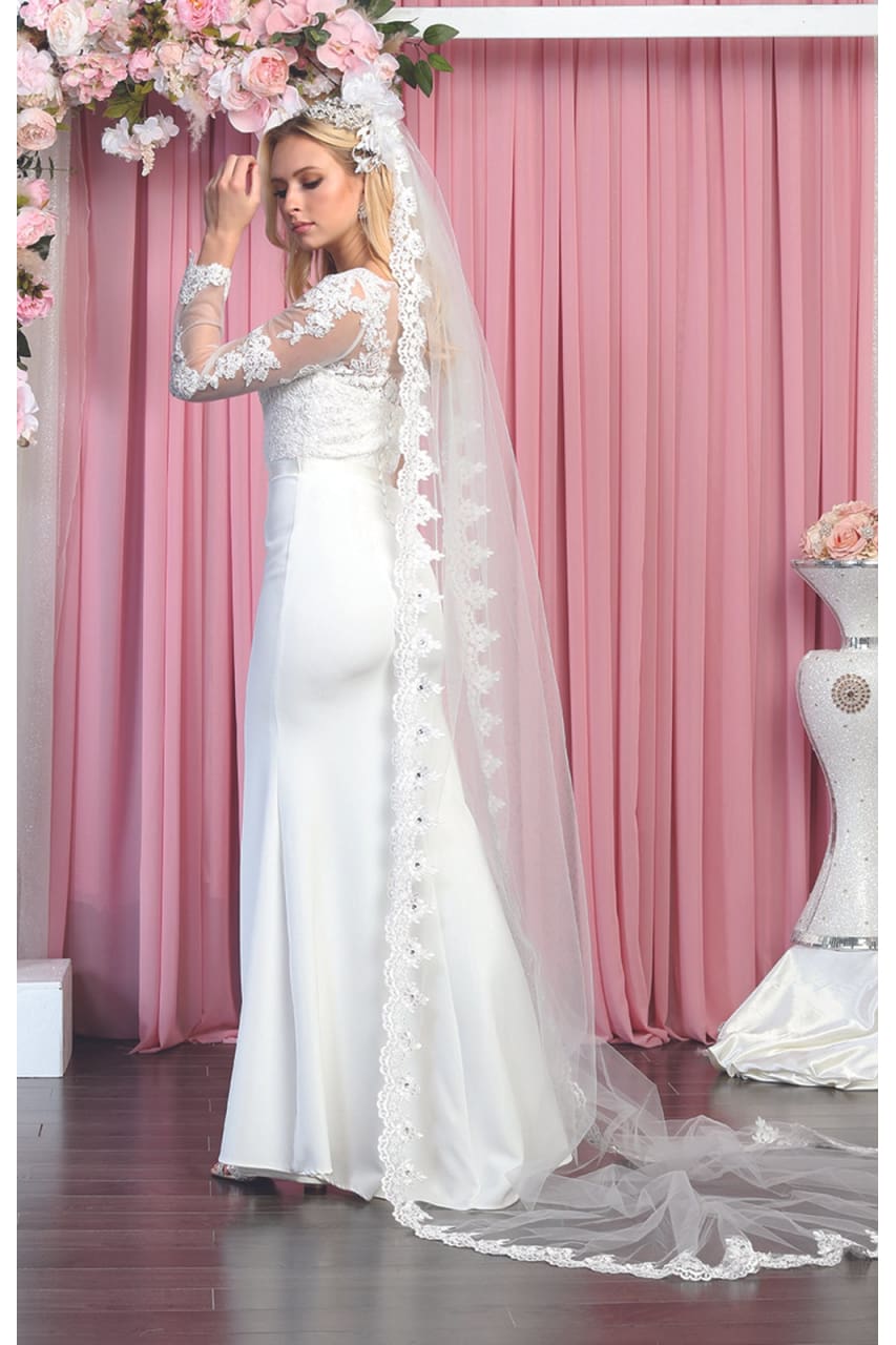 Sheer Long Sleeve Mermaid Evening Gown - LA1847 - - LA Merchandise