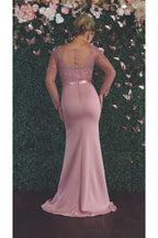 Sheer Long Sleeve Mermaid Evening Gown - LA1847 - - LA Merchandise
