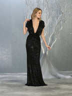 Shimmering Long Formal Dress & Plus Size - LA7794 - BLACK - LA Merchandise