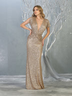 Shimmering Long Formal Dress & Plus Size - LA7794 - GOLD - LA Merchandise
