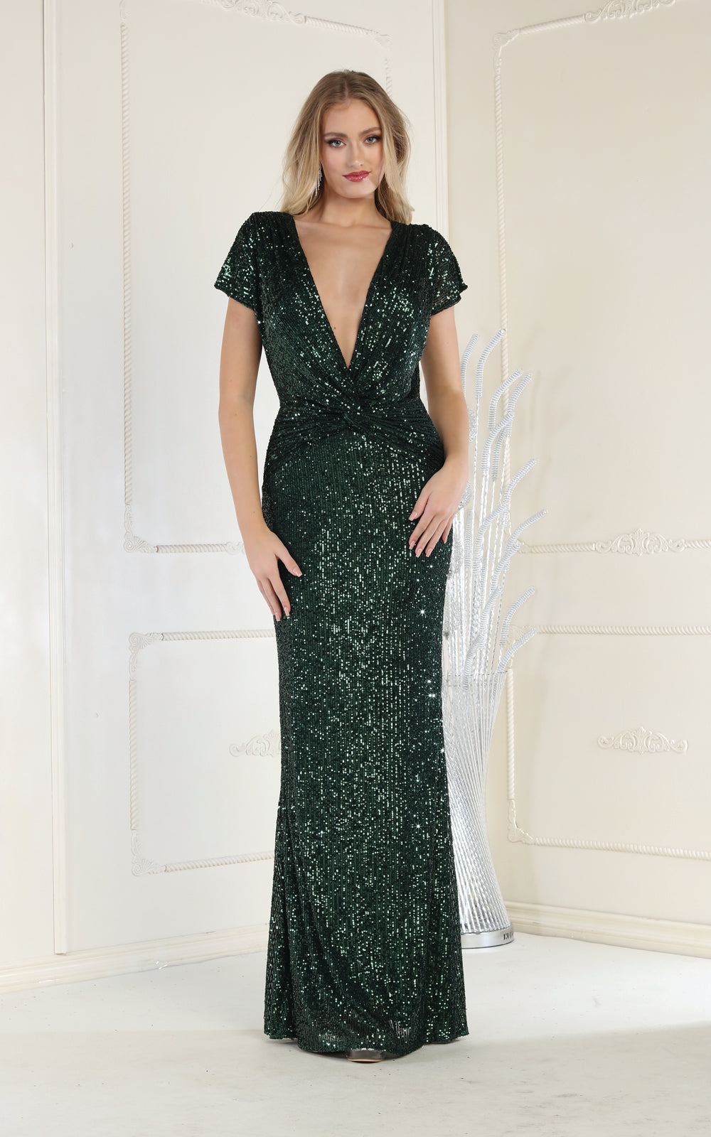 Shimmering Long Formal Dress & Plus Size - LA7794 - HUNTER GREEN - LA Merchandise
