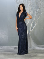Shimmering Long Formal Dress & Plus Size - LA7794 - NAVY - LA Merchandise