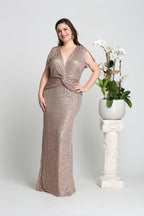 Shimmering Long Formal Dress & Plus Size - LA7794 - ROSE GOLD - LA Merchandise
