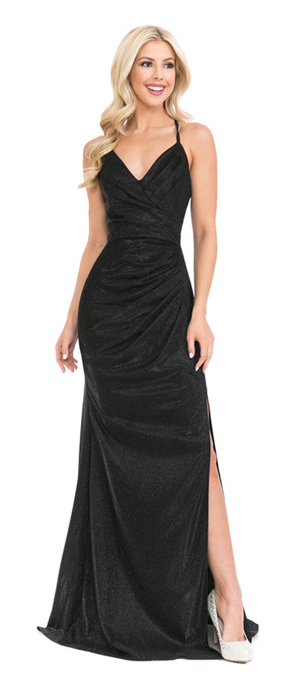 La Merchandise LAF5222 Long Glitter Prom Formal Wholesale Gowns - BLACK - LAF