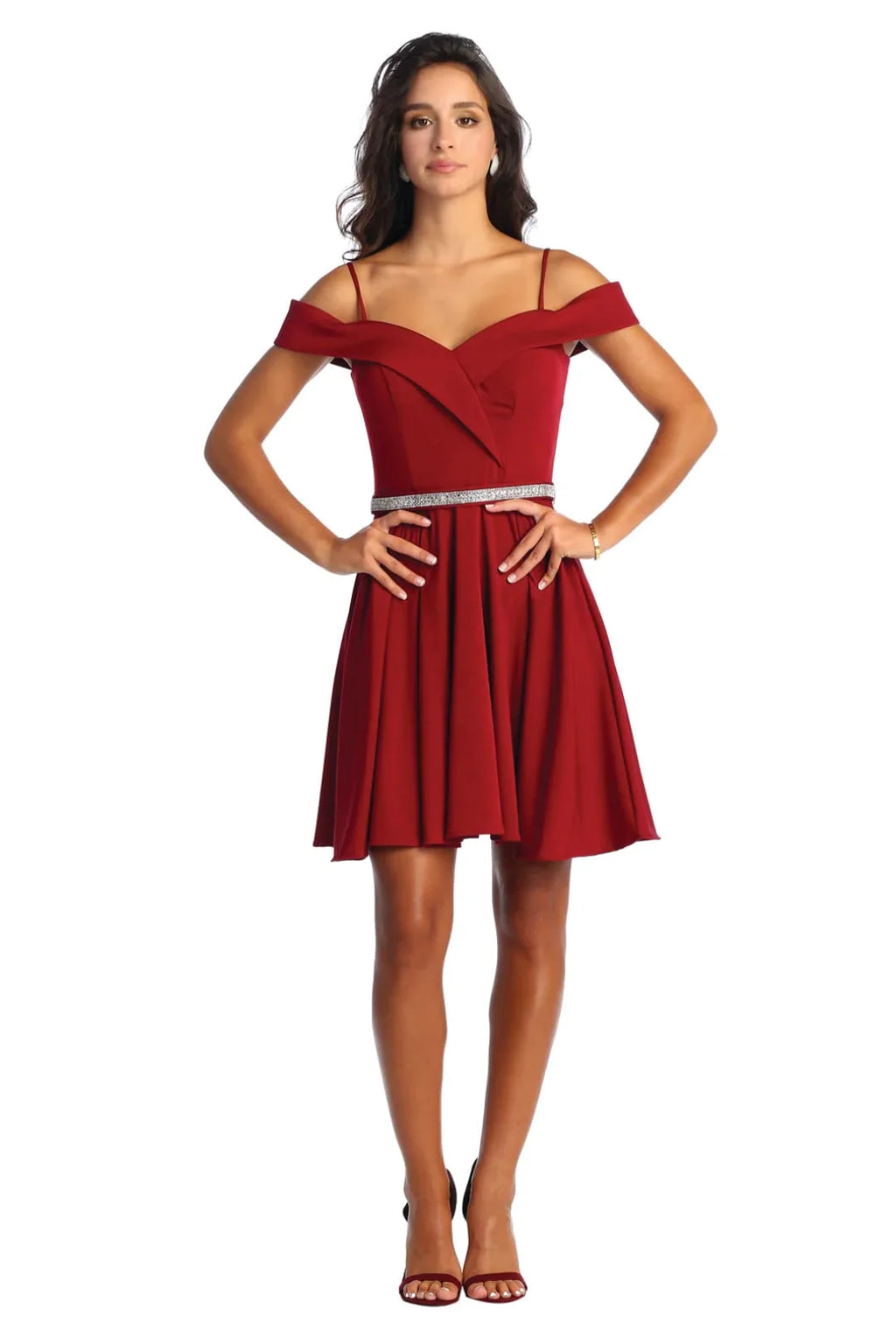 LA1916 Short A-Line Cold Shoulder Homecoming Dress - BURGUNDY - LA Merchandise