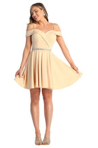 LA1916 Short A-Line Cold Shoulder Homecoming Dress - CHAMPAGNE - LA Merchandise