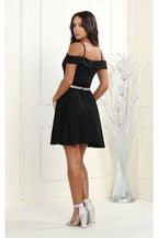 LA1916 Short A-Line Cold Shoulder Homecoming Dress - - LA Merchandise
