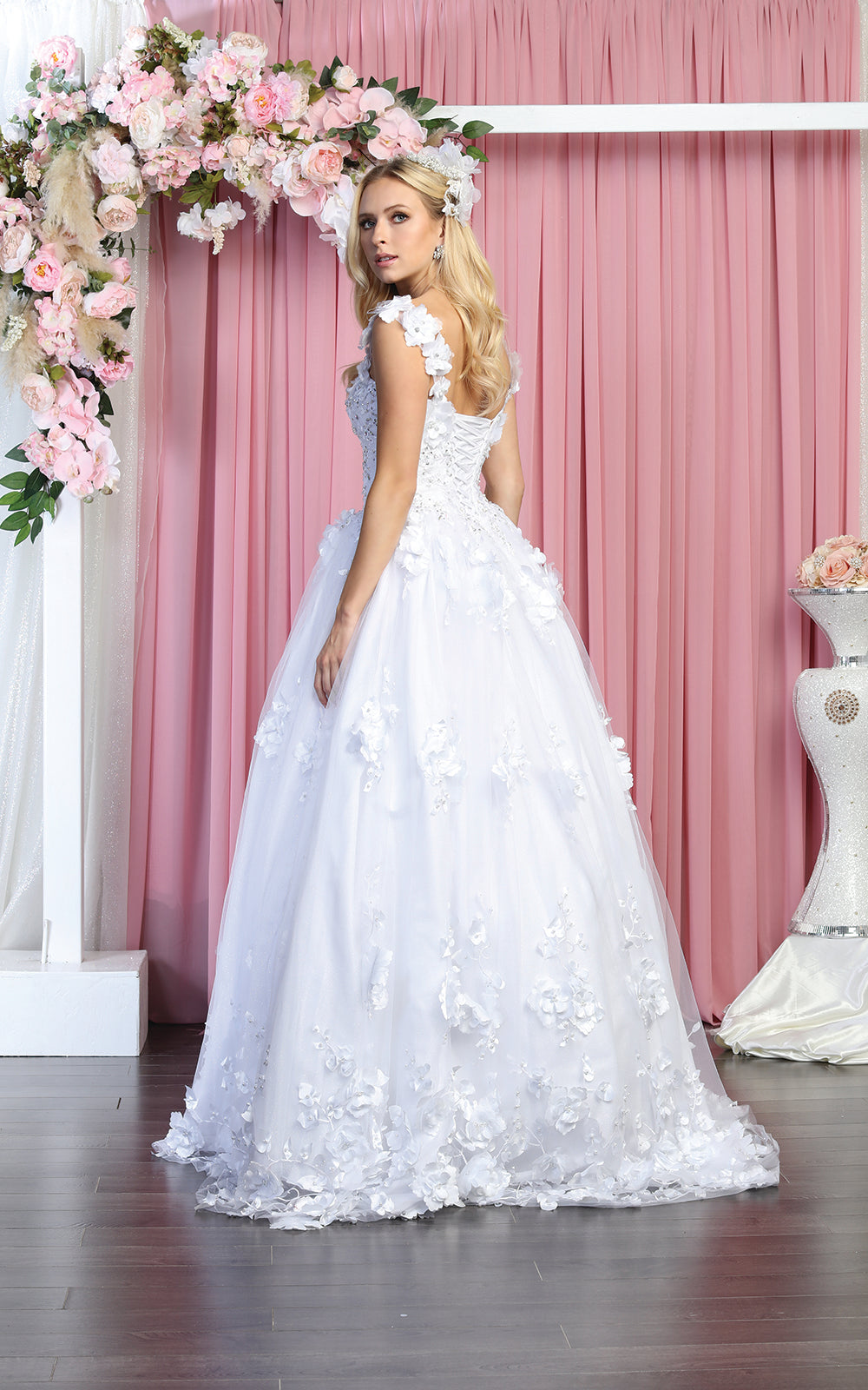 Sleeveless Floral Bridal Gown - LA157B - - LA Merchandise