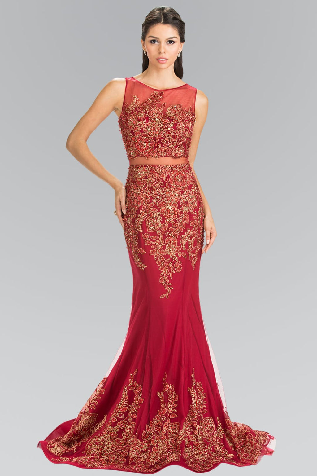 Special Occasion Formal Gown - LAS2338 - BURGUNDY - LA Merchandise