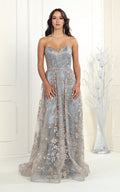 Strapless Boned Bodice Evening Gown - LA1920 - CHARCOAL GOLD - LA Merchandise