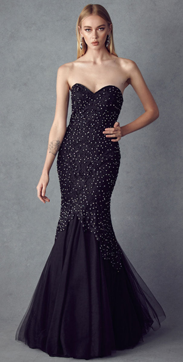 La Merchandise LAT644 Strapless Bodycon Red Carpet Mermaid Dress - BLACK - LAT
