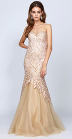 La Merchandise LAT644 Strapless Bodycon Red Carpet Mermaid Dress - GOLD - LAT