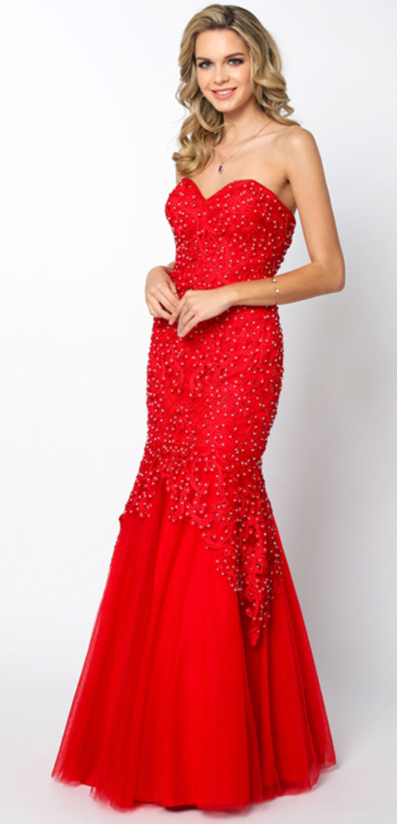 La Merchandise LAT644 Strapless Bodycon Red Carpet Mermaid Dress - RED - LAT