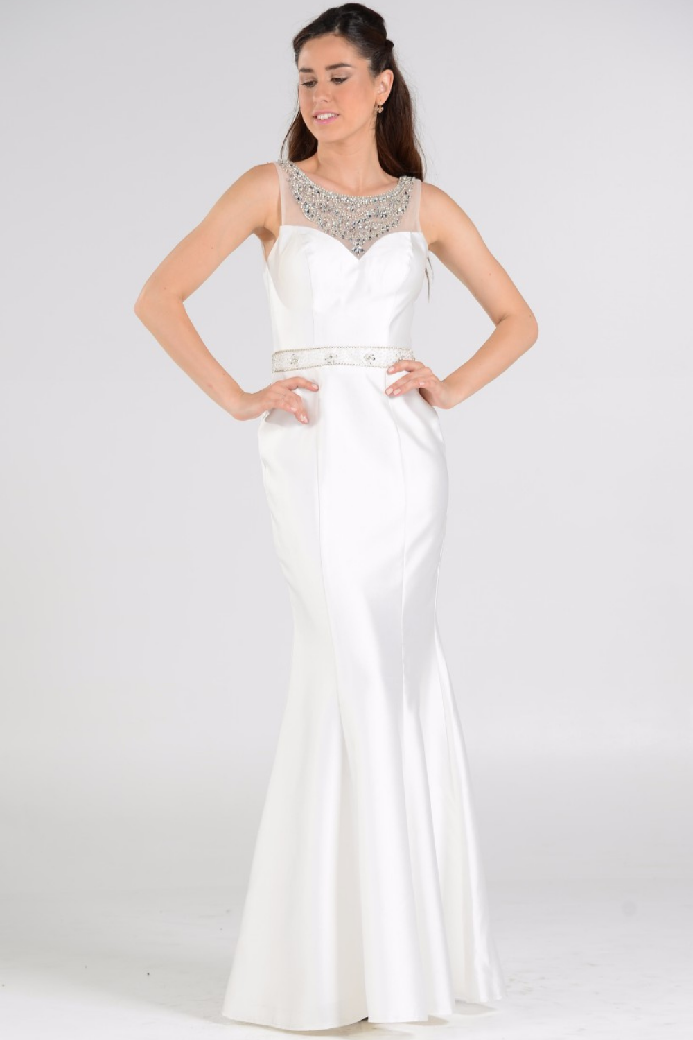 Sleeveless Rhinestone Mikado Mermaid Dress LAY7722