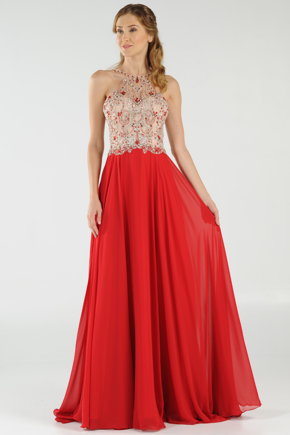 Long Detailed Halter Chiffon Formal Gown for Prom or Weddings LAY7826
