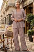 Plus Size Lace Jacket Formal Pant Suit for Mother of the Bride - LA Merchandise LAV3455 - Cocoa - Pant Suit LAV