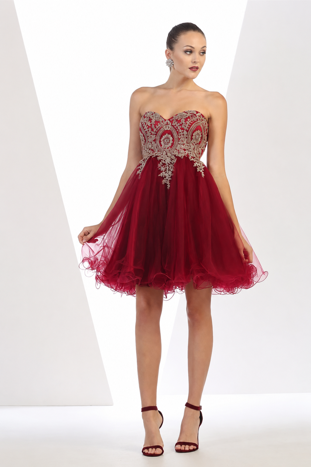 La Merchandise LA1414 Strapless Short Wholesale Homecoming Party Dress - BURGUNDY - LA Merchandise