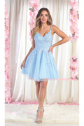 Semi Formal Embroidered Cocktail Dress - LA1862 - BABY BLUE - LA Merchandise