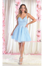 Semi Formal Embroidered Cocktail Dress - LA1862 - BABY BLUE - LA Merchandise