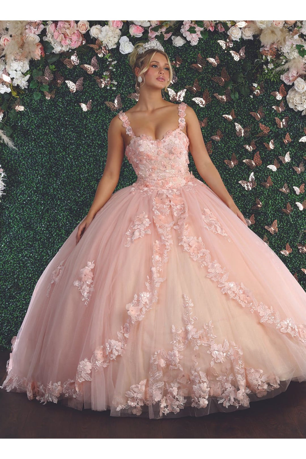 La Merchandise LA159 Sweetheart Floral Sweet 16 Ball Gown - BLUSH NUDE - LA Merchandise